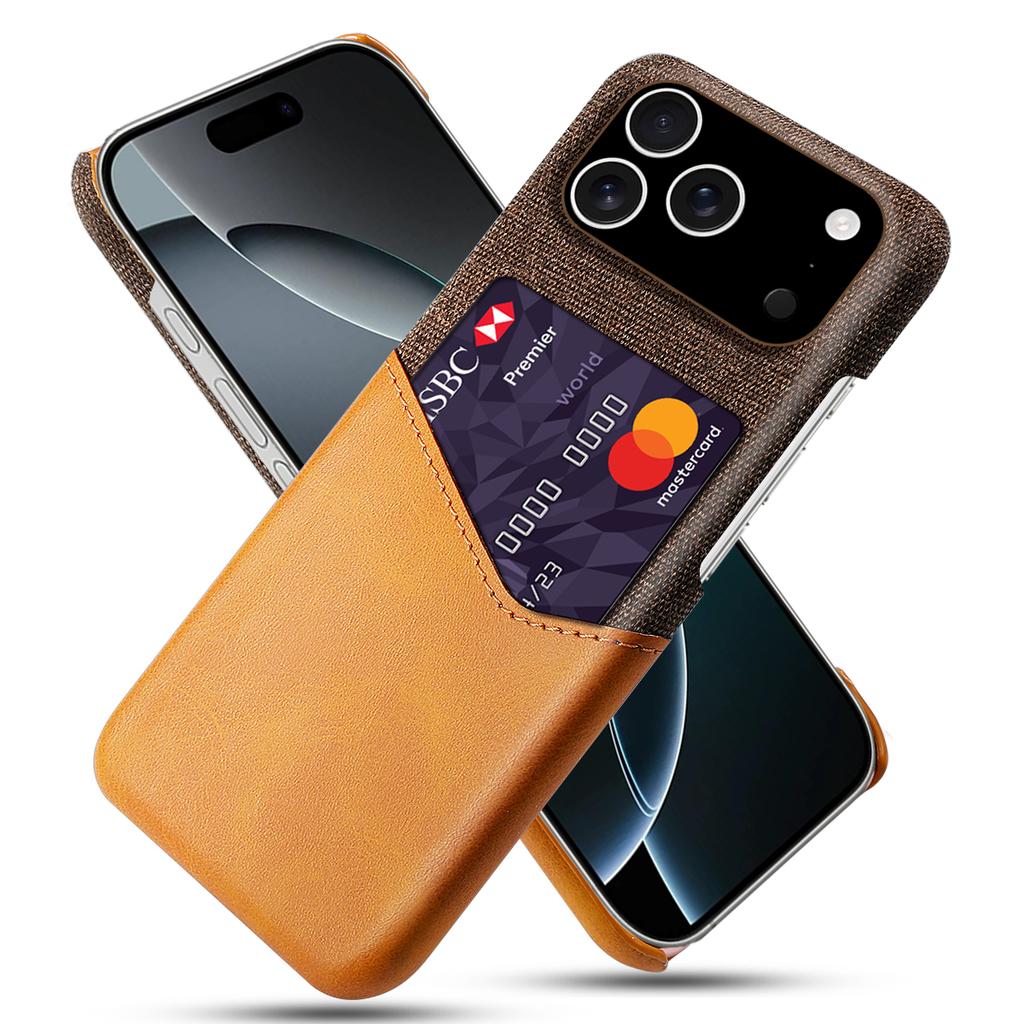 For iPhone 17 Pro Case PU Leather Cloth Texture Hard PC Phone Cover with Card Holder