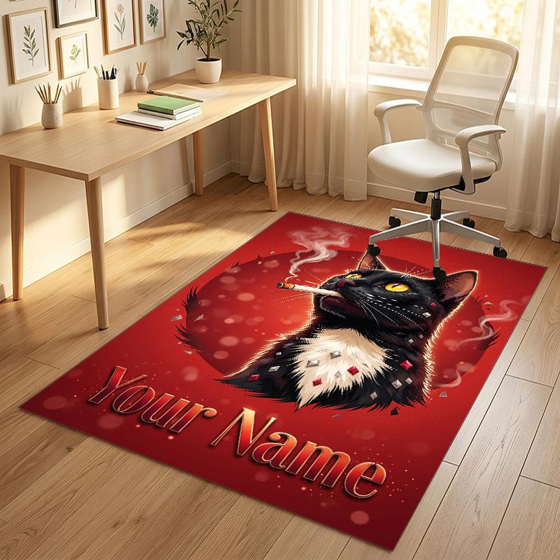 Cat Theme Crystal Velvet Rug Personalized Custom Name Text Soft Floor Mat Home Decor