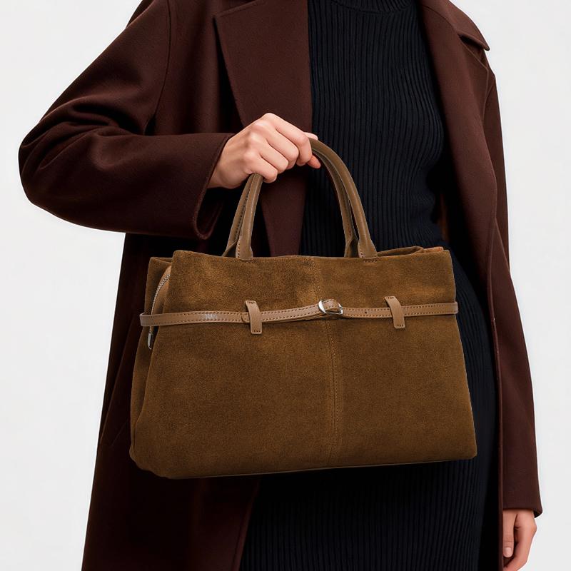 Borsa a Mano AIDRANI Originale in Pelle a Due Strati per Donna – Borsa Tote Classica in Pelle Scamosciata Marrone con Manico Superiore, Borsa alla Moda Elegante e Resistente