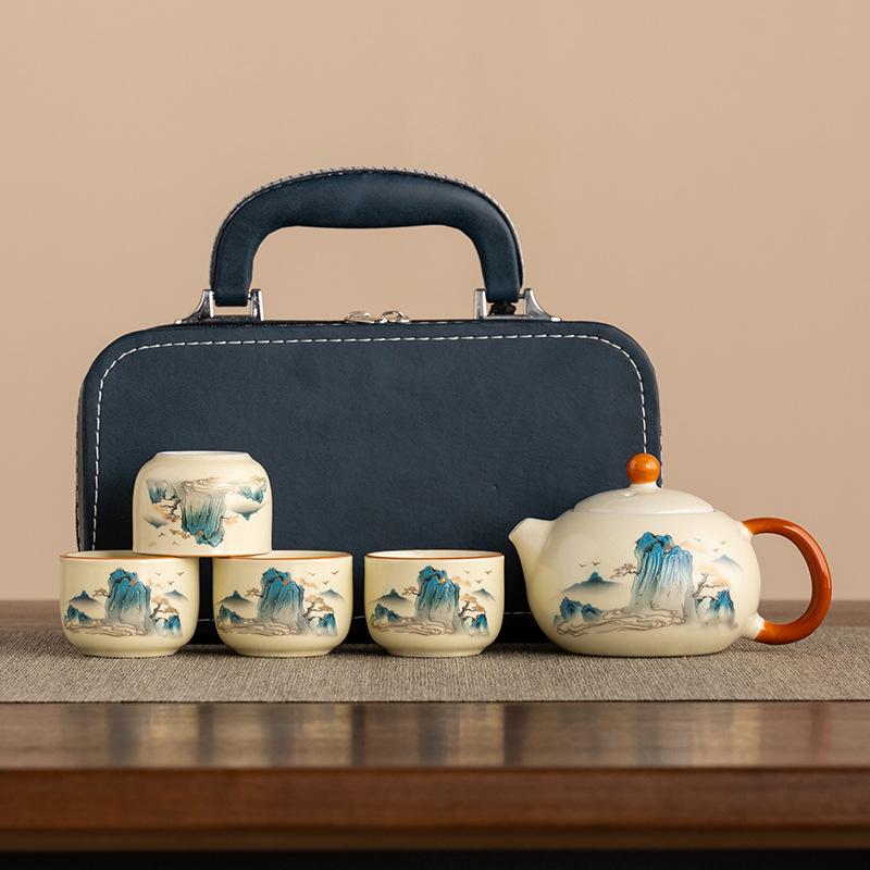 Ru kiln tea set ceramic kung fu tea set household high-end tea tea cup holiday gifts business gifts