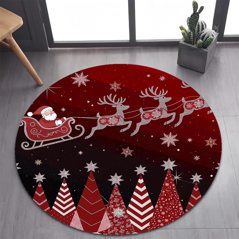 Niedlicher Weihnachtsmann Frohe Weihnachten Baum Cartoon Festival Geschenk Runder Teppich für Schlafzimmer Wohnzimmer Dekoration, Dekor Bodenmatte
