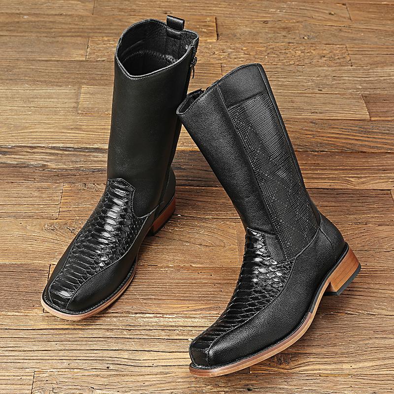 Fashion High Top Shoes New Fashion Mens Four Seasons Ankle Boots Leisure Thick Soled Casual Mid-Calf Boots Street Style Man Cowboy Shoes