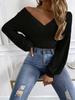 2026 Autumn/Winter Women's Solid Color Ribbed Long Sleeve V-neck Casual Top