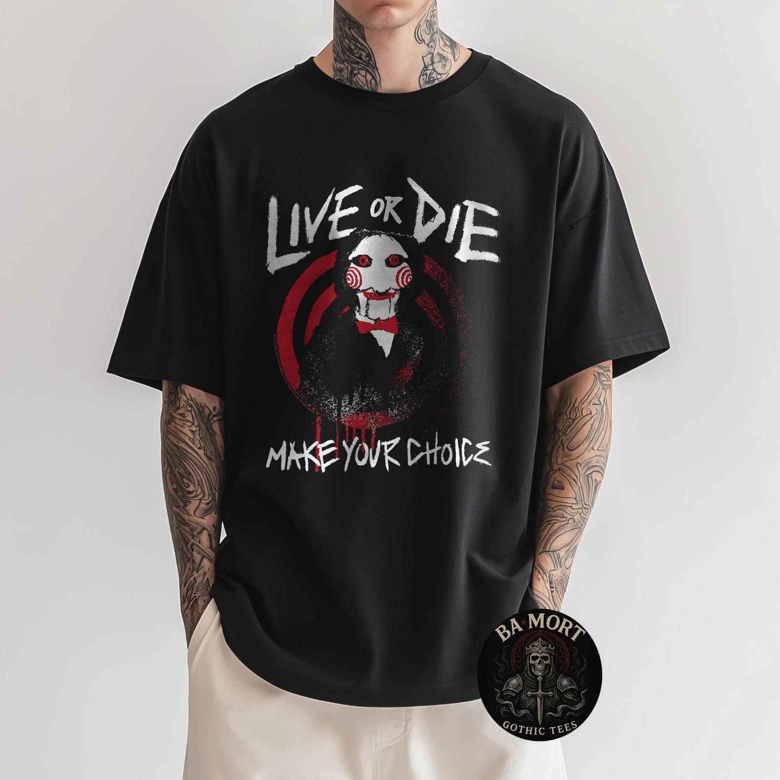 Saw Live Or Die Spiral Jigsaw Horror Movie Black T-Shirt S разноцветный