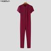 INCERUN Men Zip-up Long Sleeve Fitted Long Pajamas Jumpsuits Bodysuits Underwear
