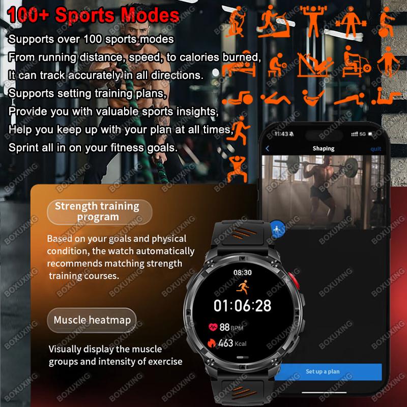New Military T-Rex 3 Smart Watch Men 1100mAh Battery AMOLED  IP68 Waterproof Outdoor Compass Bluetooth CallSport Smartwatch