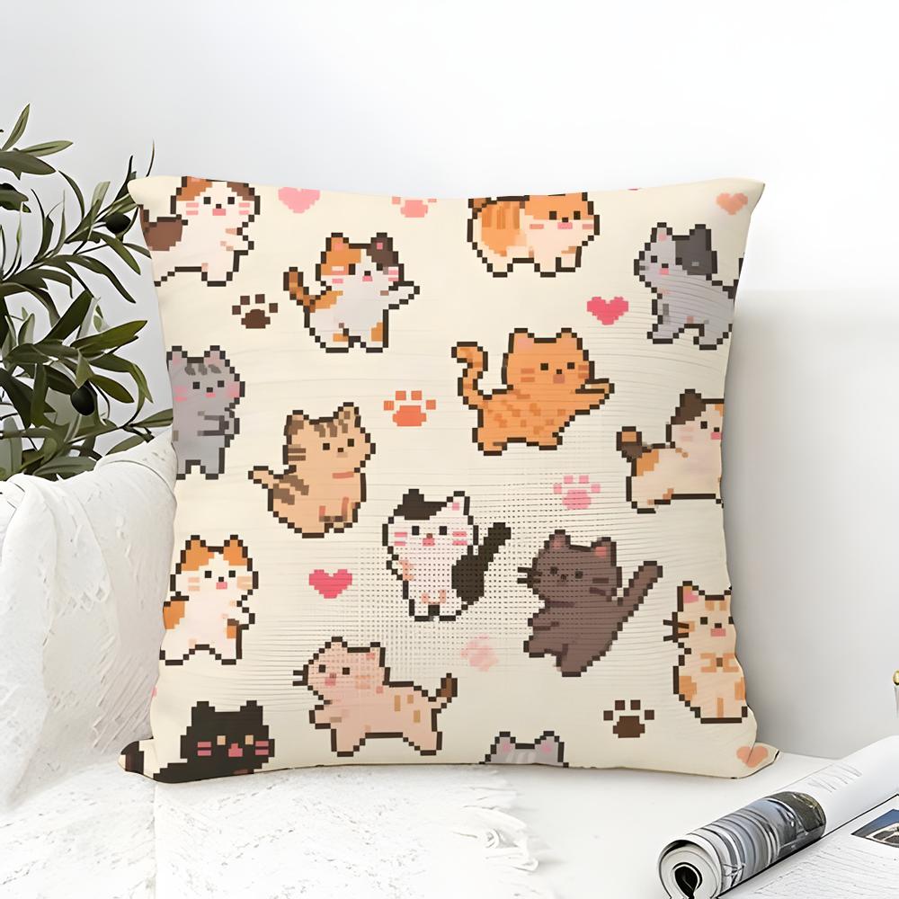 Cute Cartoon Cat Patterns Pillow Case Cotton Linen Fabric Square Zipper Pillowcase Home Decorative Living Room