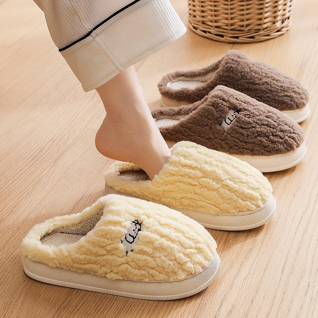 Cotton Slippers Autumn and Winter Indoor Home Thick Bottom Non-slip Plush Warm Cute Puppy Plush Slippers