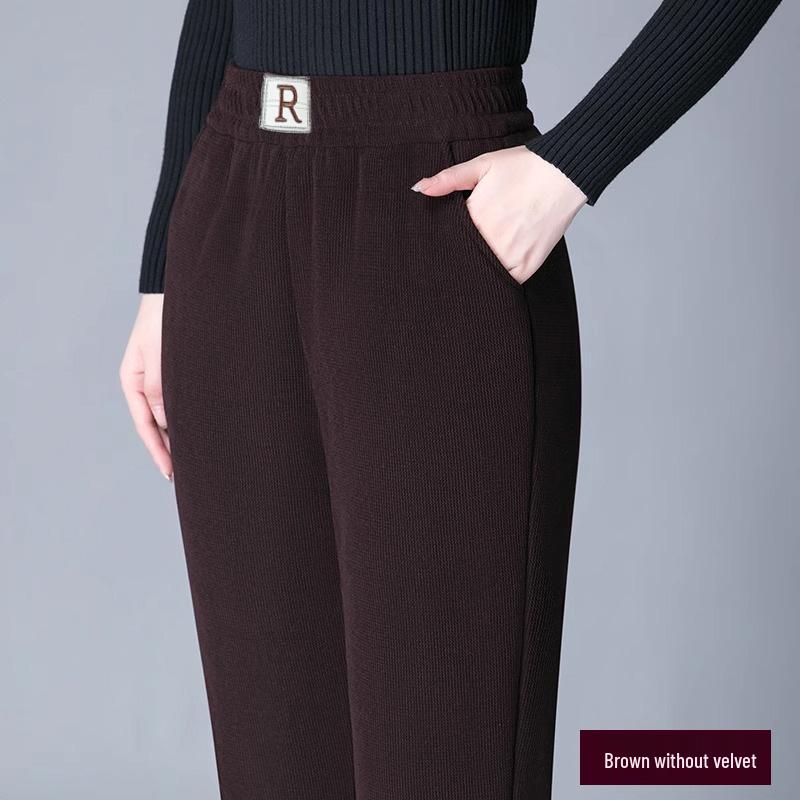 High Waist Thickened Velvet Chenille Corduroy Pants for Middle-aged Women - Warm, Elastic, Casual Fit