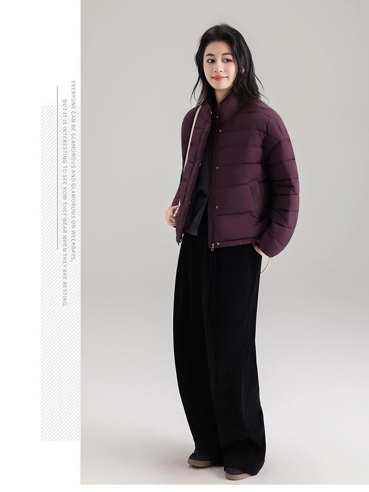 Women’s Short Quilted Stand Collar Windproof Warm Winter Jacket