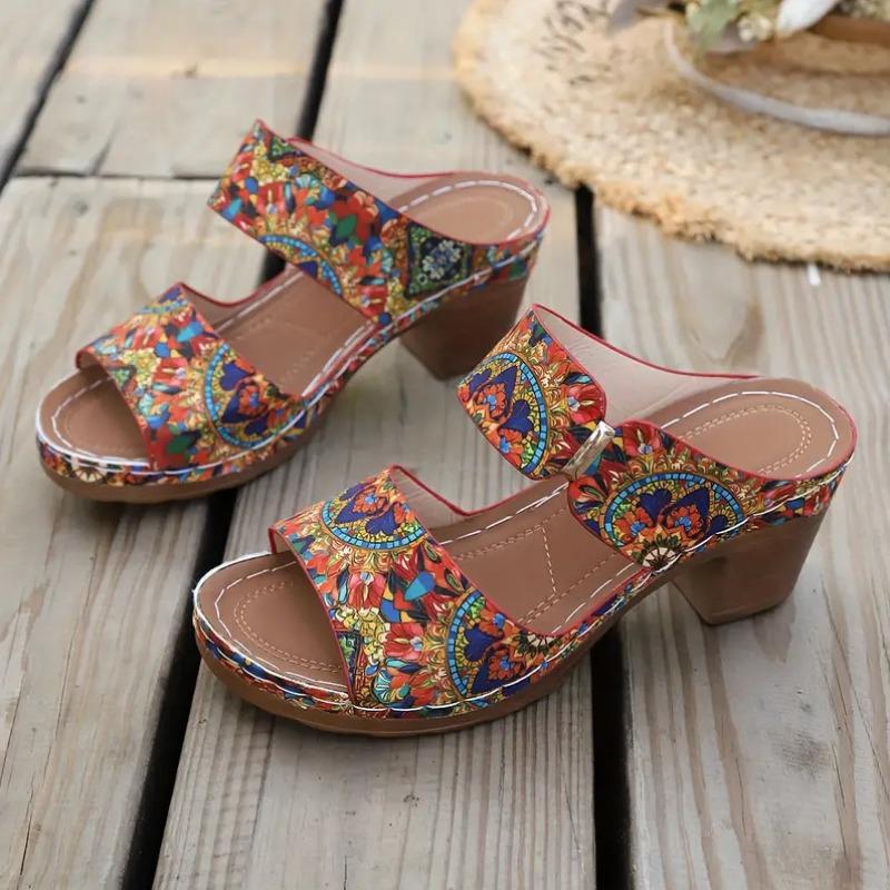 

European and American large-size open-toed high-heeled slippers women s new thick-heeled embossed fashion cool slippers 43