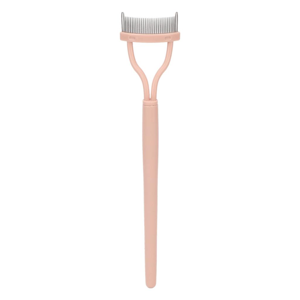 Eyelash Comb Arc Stainless Steel Teeth Eyelash Separator Mascara Applicator Tool with Comb Cover Pink Straight Handle