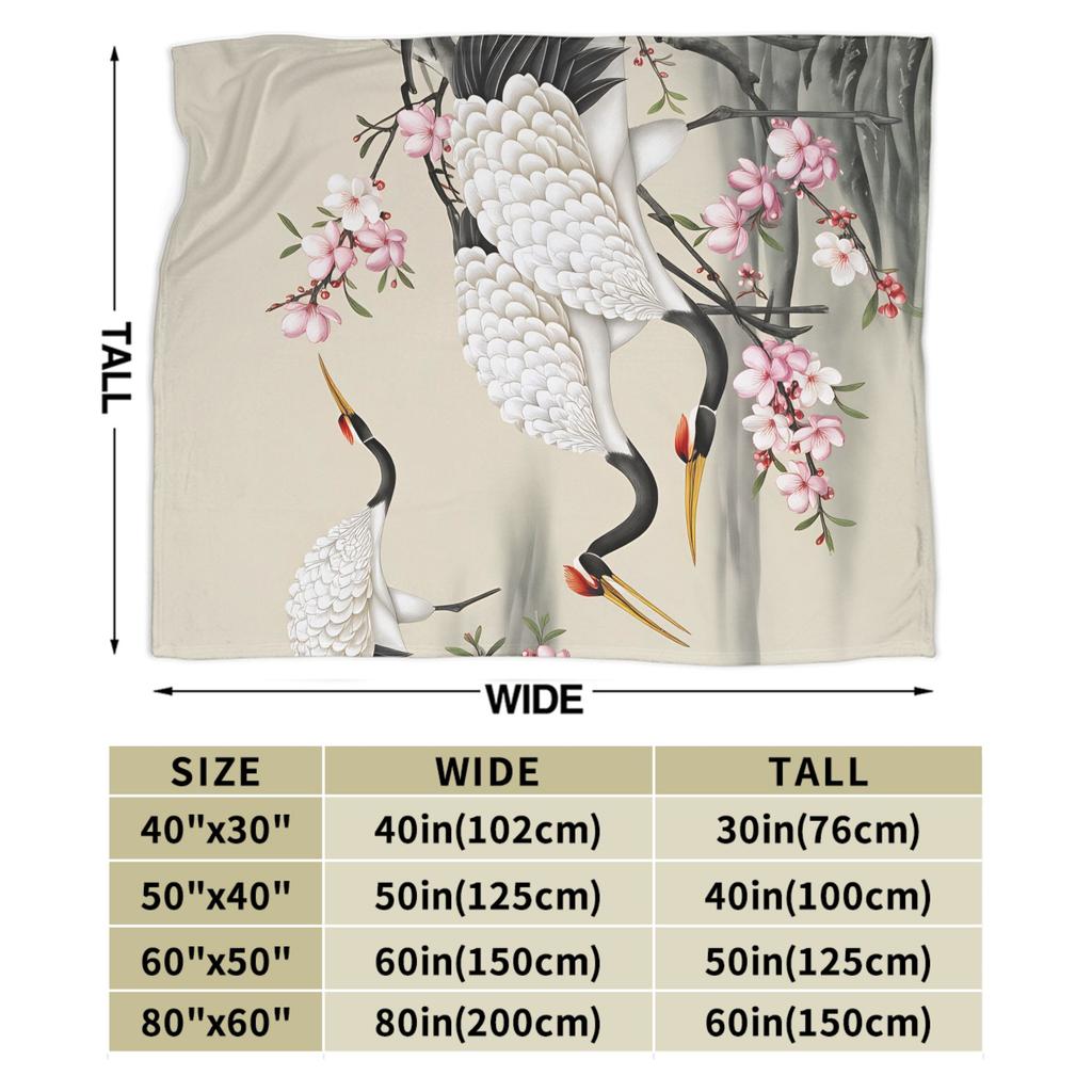 Chinese Style Crane Warm Soft Blankets Kids Adult Plush Throw Blanket Print Home Decor Flannel Bedspread Sofa Bed Cover