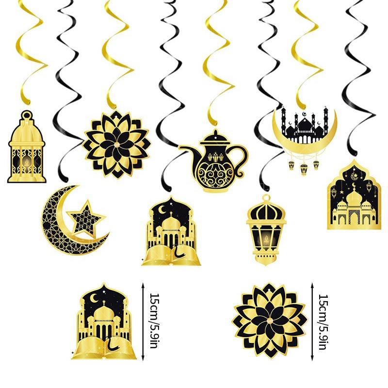 Eid Mubarak Banderoll Guld Spiral Eid Hänge Girlang Ramadan Kareem Dekoration 2025 För Hem Islamisk Muslimsk Fest Dekorationer