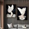 Nero Bianco Moda Donna Ali di piccione Cappello Astratta Tela Poster Stampa Stile nordico Pittura Immagine Moderna Home Decor