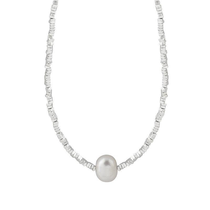 Broken Silver Clavicle Chain Freshwater Pearl Necklace Women'S Broken Silver Pearl Chain Fashion Commuter Accessories Women