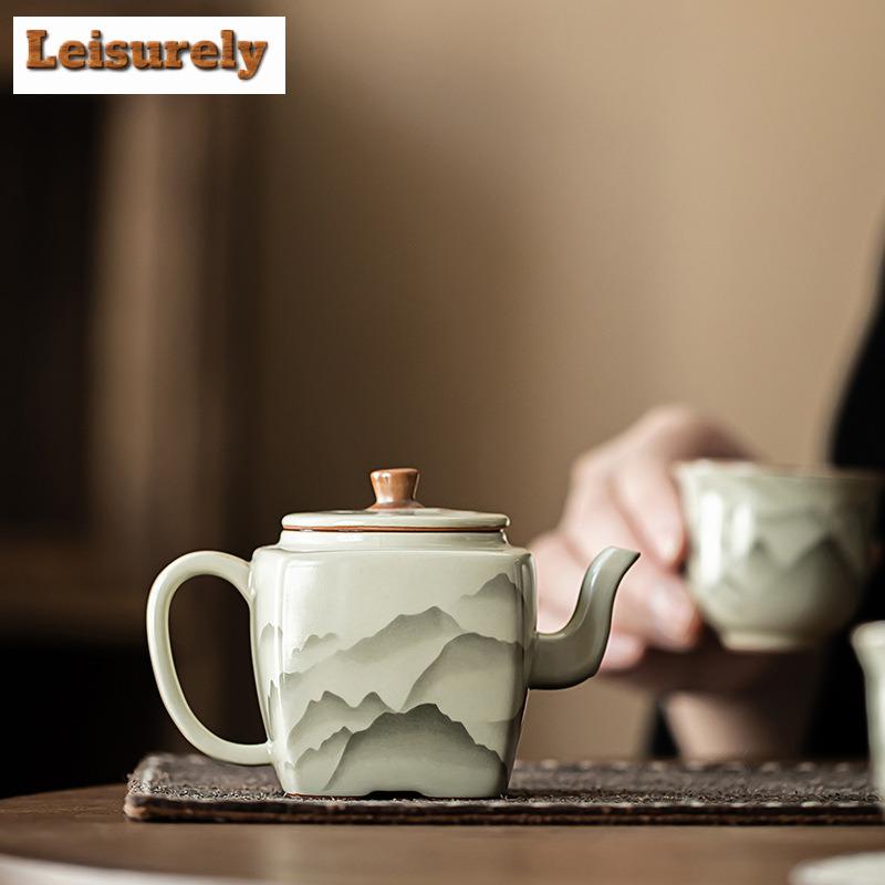 190 ml Retro-Teekanne im Berg-Stil mit Blumenmuster, luxuriöser Ru-Ofen, quadratischer Topf, Teekocher, Wasserkocher mit Teesieb, Puer-Teeartikel, Zubehör, Ornamente