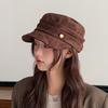 Women's Ruched Suede Flat Top Equestrian Hat - Warm Autumn/Winter Newsboy Cap with Face-Slimming Duckbill Design