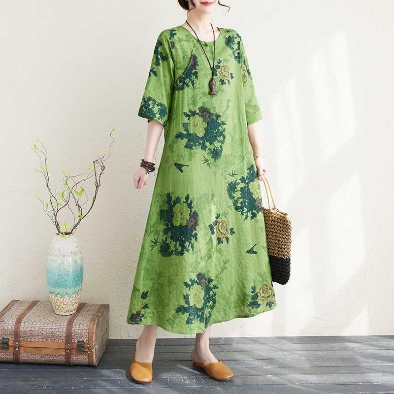 Summer Printed Green Vintage Republican Style Temperament Elegant Dresses