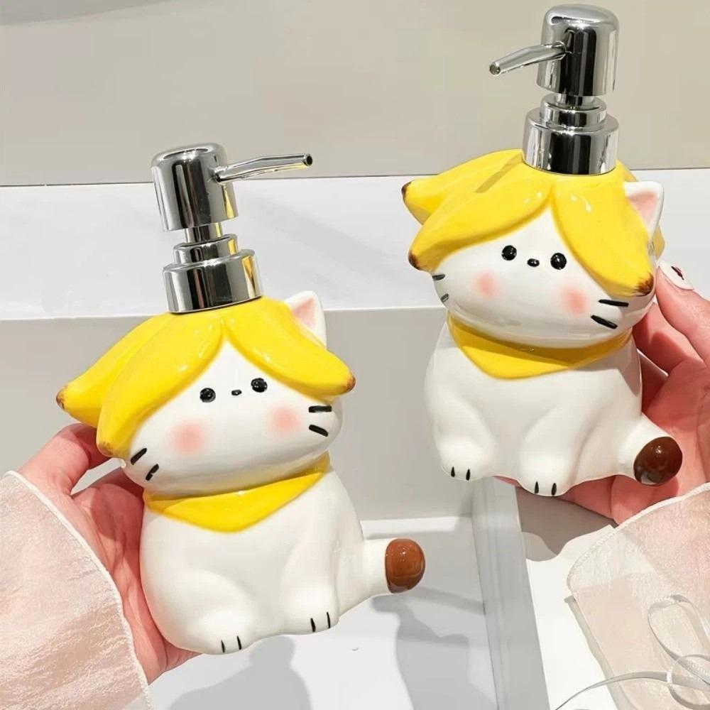 Cartoon Ceramic Soap Dispenser 370ml Cute Hand Soap Dispenser Banana Cat Lotion Bottle Shower Gel
