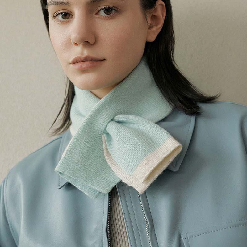 Boutique Design Color Matching Cross-perforated Warm Knitted Scarf Double-sided Scarf Soft Niche Temperament