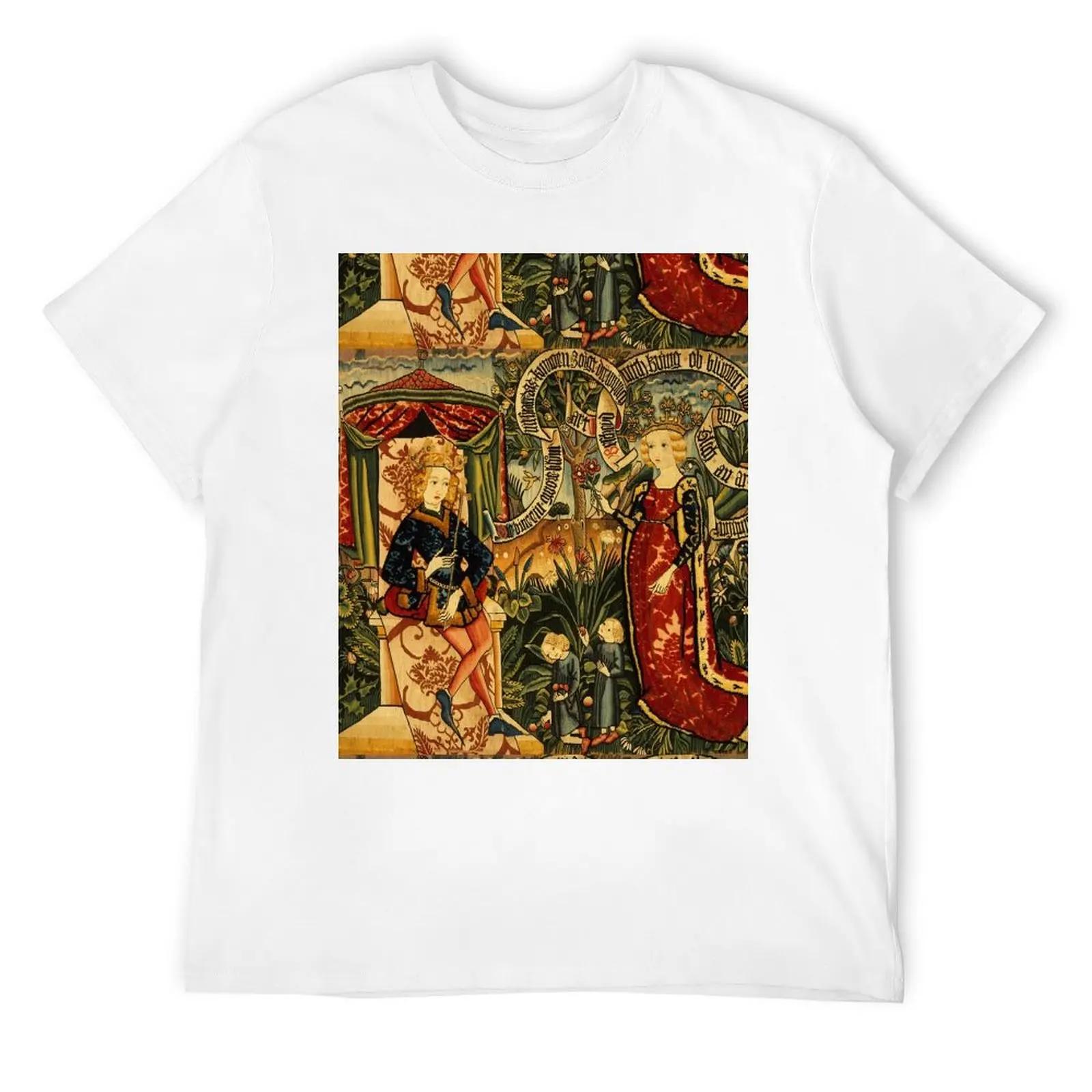 

Футболка с рисунком «Две загадки царицы Савской», средневековый гобелен, простая футболка Essential, мужская мода L белый