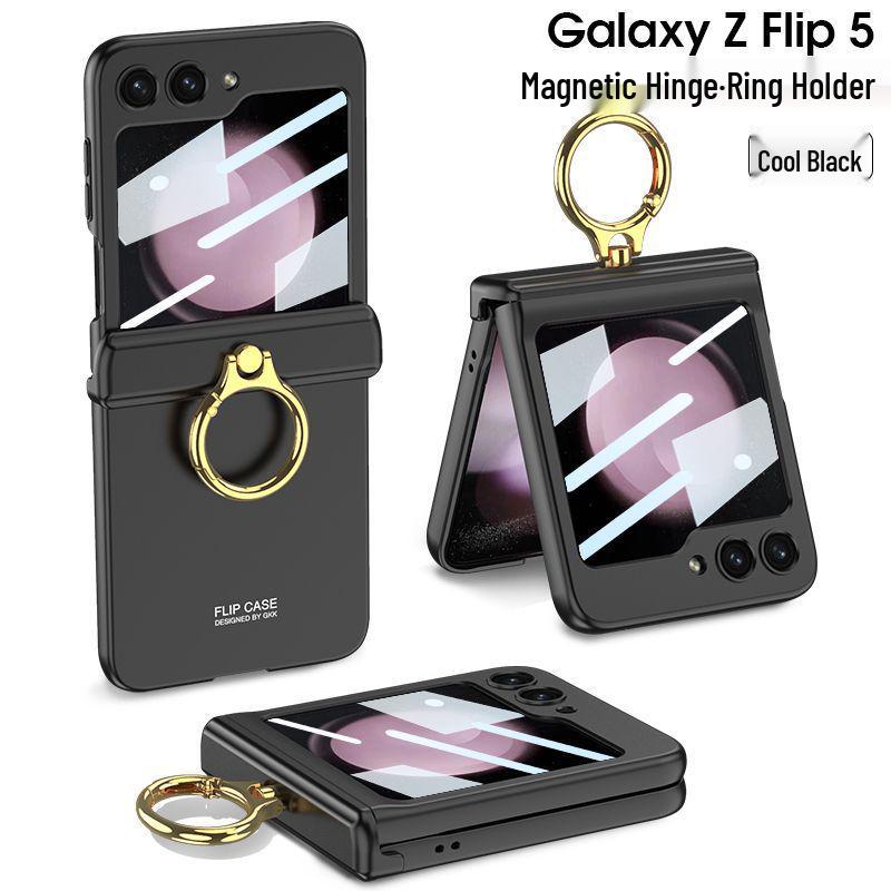 Samsung Z Flip 5 Magnetic Foldable Frosted Ring Holder Case - Anti-drop Protective Cover for Couples