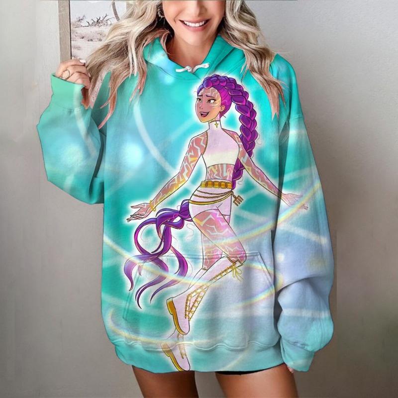 Spring And Autumn Fashion Women's KPop Demon Hunters Hoodie Pullover Kids Cute Cartoon Character Graphic Trendy Casual Sweatshirt