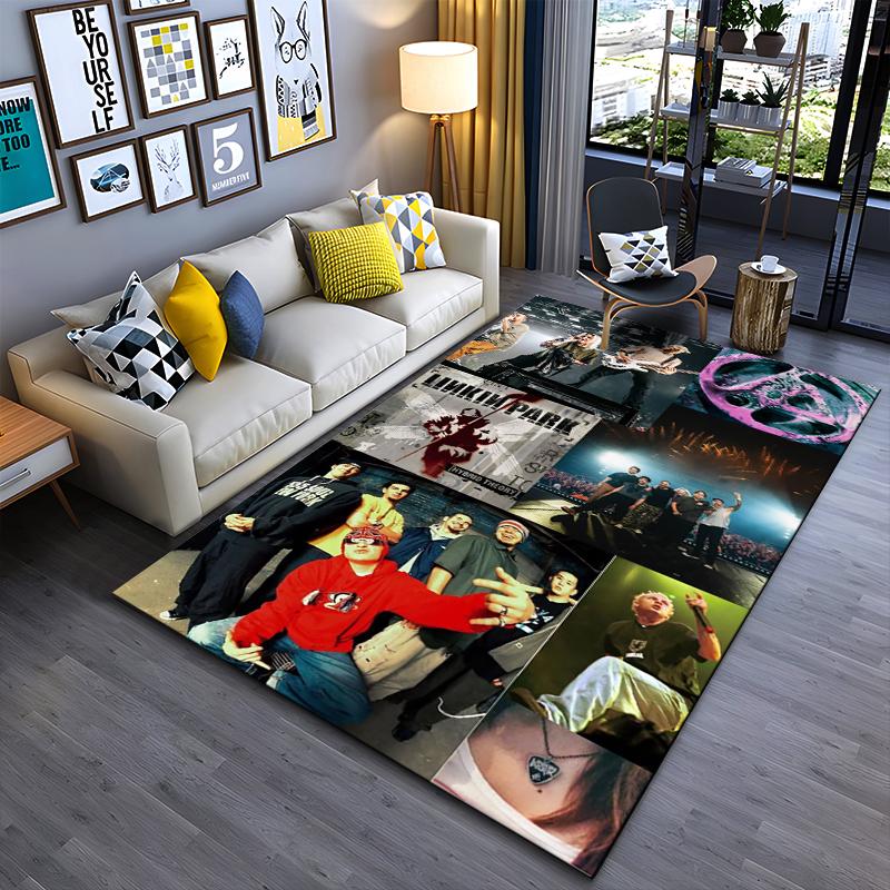 Rock Music Area Rug, Linkin Park Color Collage Concert Stage Fireworks Hybrid Theory Band Print, Music Fan Decor, Non-Slip Mat