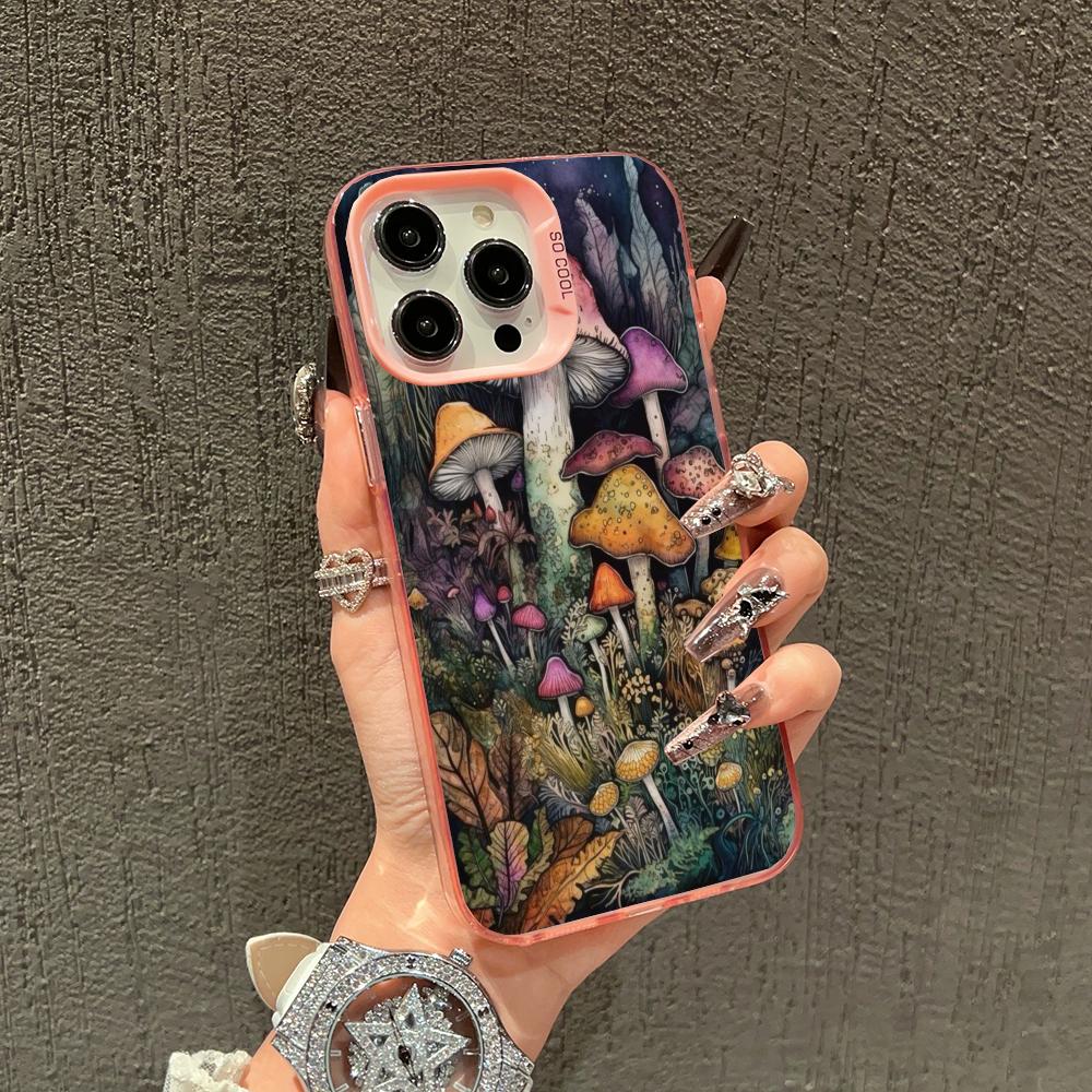 Fashionable Mushroom Pattern Design Phone Case Suitable for iPhone 17 16 15 14 13 12 11 Pro/Max/Plus Shockproof and Anti Drop