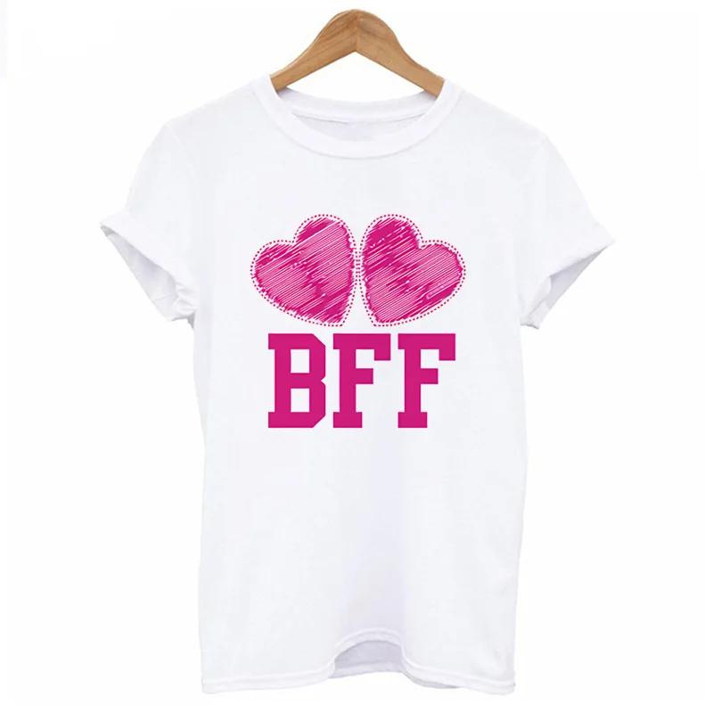 

BFF Heart Print Женская футболка с коротким рукавом и круглым вырезом Свободная футболка для девочек и друзей Женская футболка Топы Одежда Camisetas Mujer XXXL белый