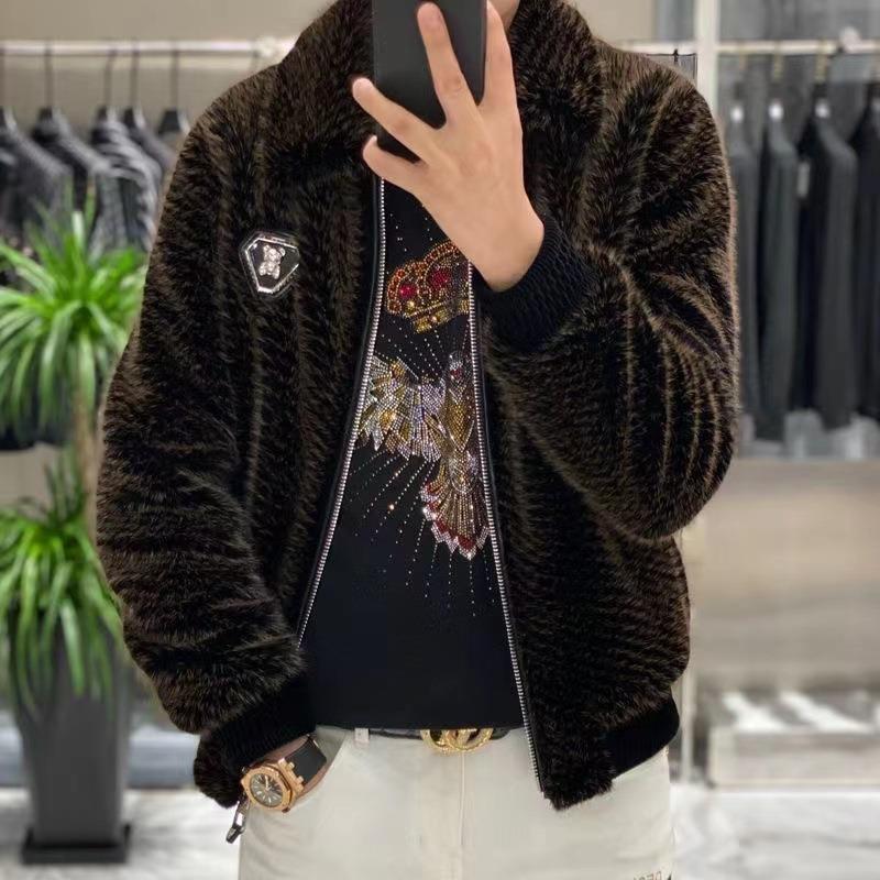 

Зимняя Североамериканская шуба из золотого соболя, мужская зимняя куртка на молнии, новая оригинальная экологическая теплая модная мужская одежда M