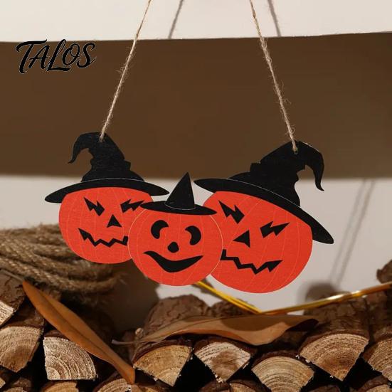Halloween Ornament for Window Welcome Door Hanging Sign, 3D Layered Pumpkin Skull Spider Plaque, Theme Sign Wooden Front Porch Wall Decor Home