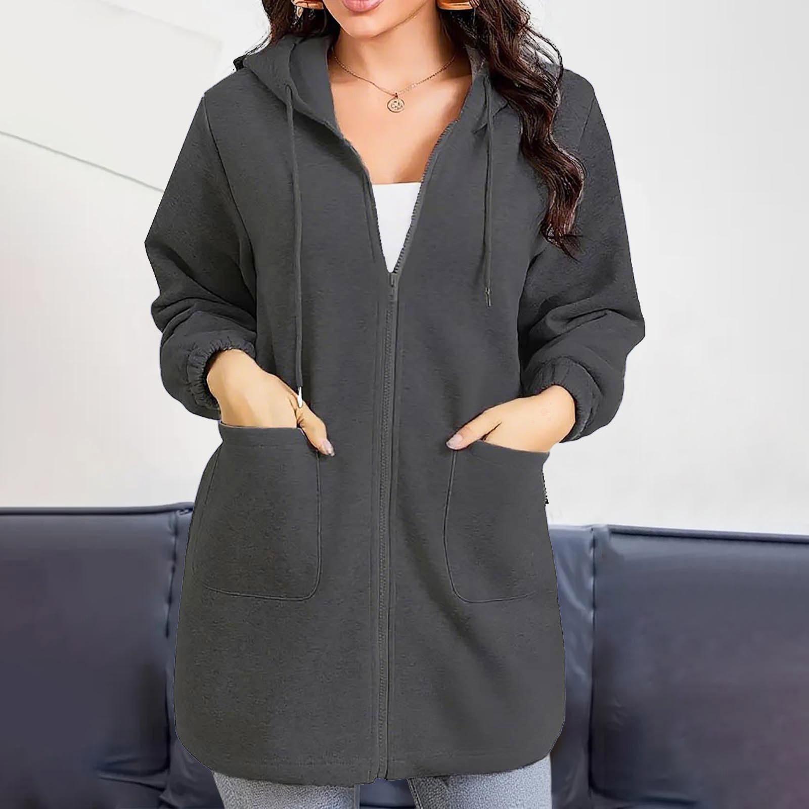 

Модний жіночий світшот з кишенею, на блискавці, довгий худі, повсякденна куртка M