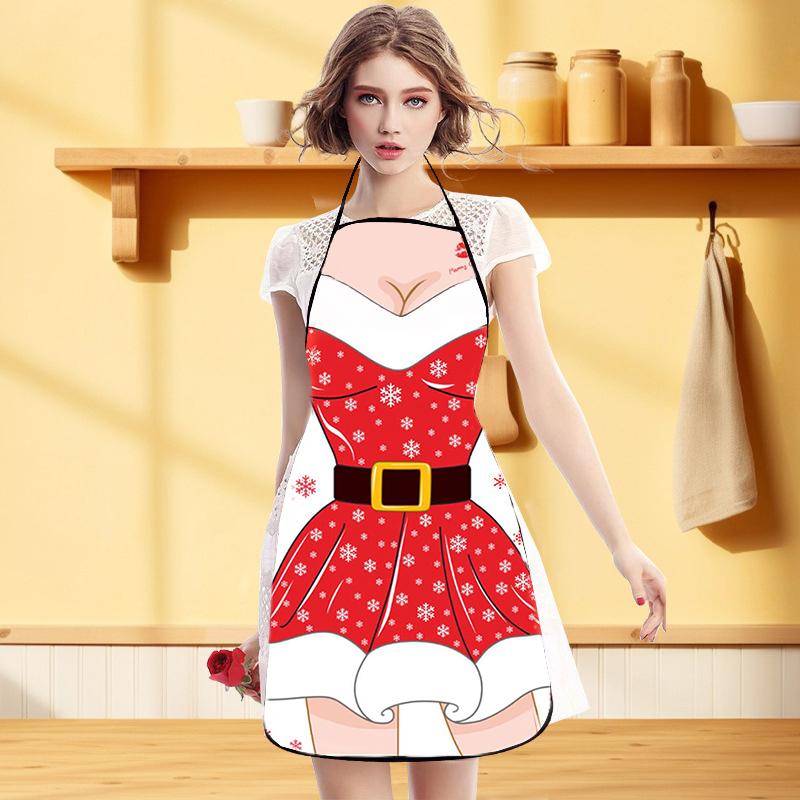1PC Santa Claus Theme Baking Christmas Apron Home Cooks Apron for Cooking Funny Cartoon Printed Dress-Up & Role Play Unisex