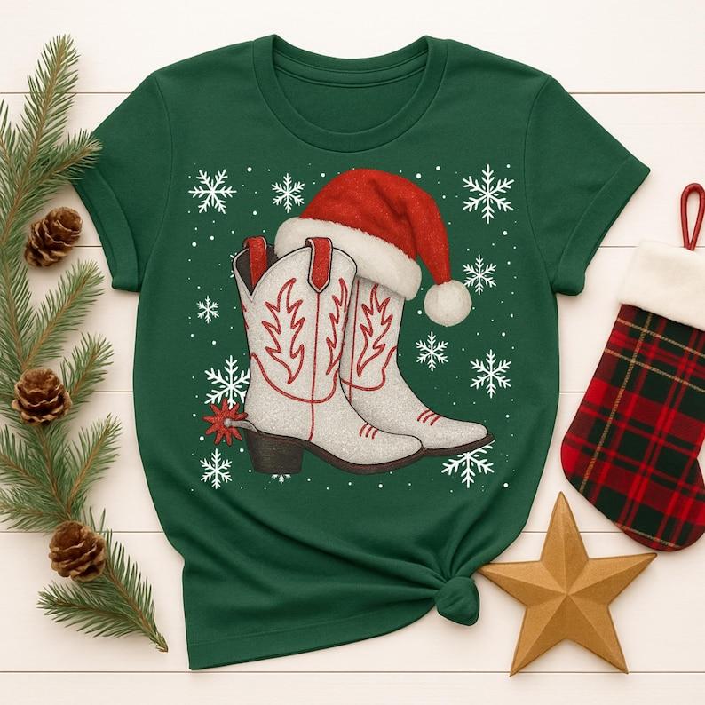 New Year Xmas Cowboy Boots Christmas Holiday TShirts Mugs Western Decor Printed Tshirt Tops Funny Unisex Cotton Tee Top