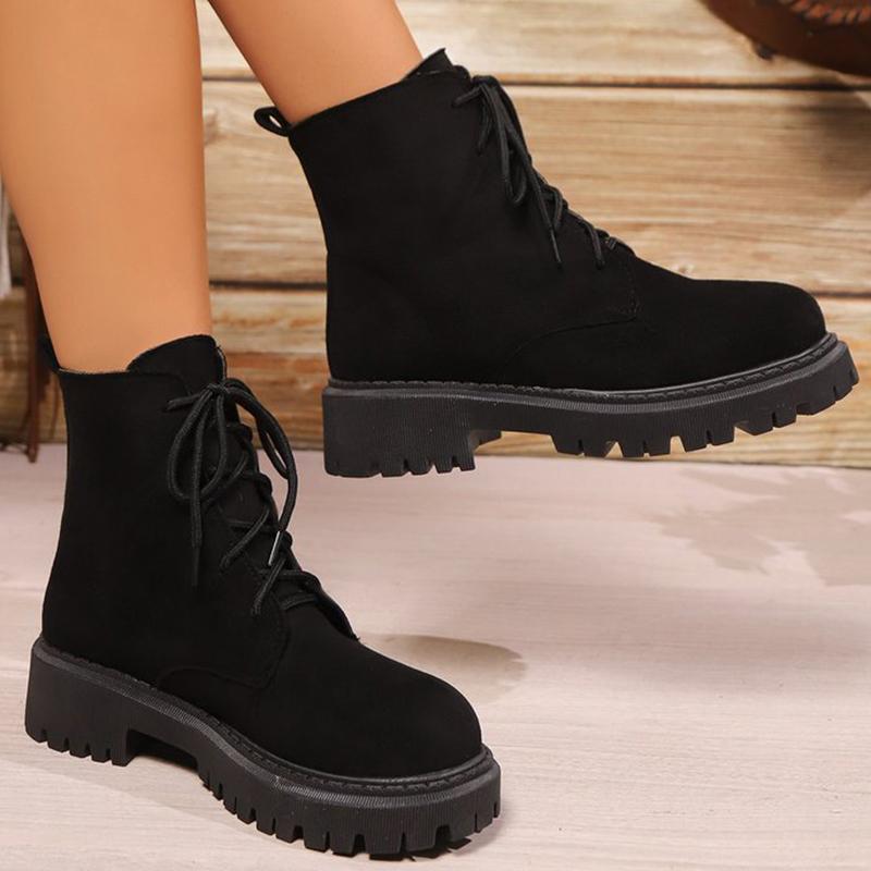 Fashion Classic Black Faux Suede Boots Women Autumn Winter 2025 Lace Up Platform Ankle Boots Woman Round Toe Warm Booties Mujer