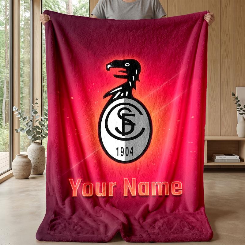 SC Freiburg FC Custom Name Text Flannel Blanket Soccer Logo Personalized Fleece Throw Blanket Special Gift For Sofa Bedroom Home