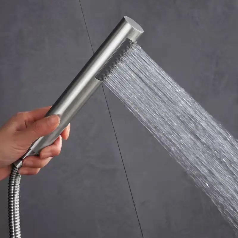 Stainless Steel Cylindrical Handheld Booster Shower Head Hotel Home Bathroom Universal Shower Head Set