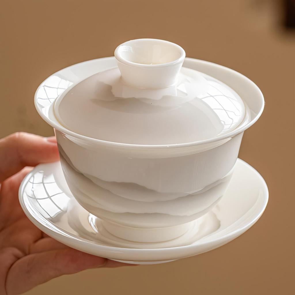 High Temperature White Porcelain Kung Fu Tea Set Household Tea Bowl Tea Set With Lid