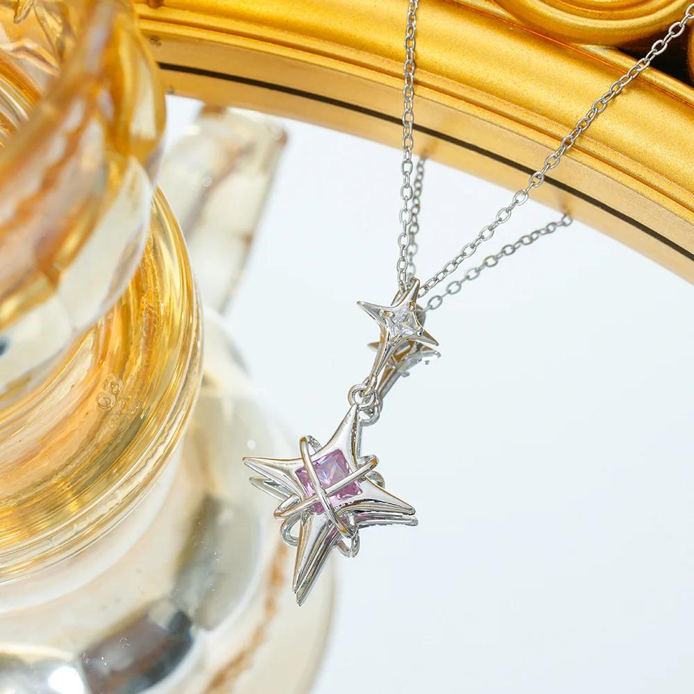 

Original Four Pointed Star Crystal Pendant Necklace for Women Charm Gold Color Stainless Steel Cross Collar Jewelry Colorfast