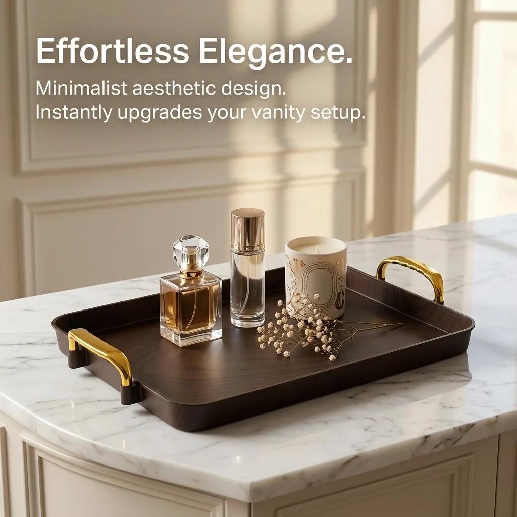 Plastic Makeup Organizer Vanity Tray Bathroom Sink Counter Storage Cosmetic Perfume Stand Skincare Waterproof With Handle