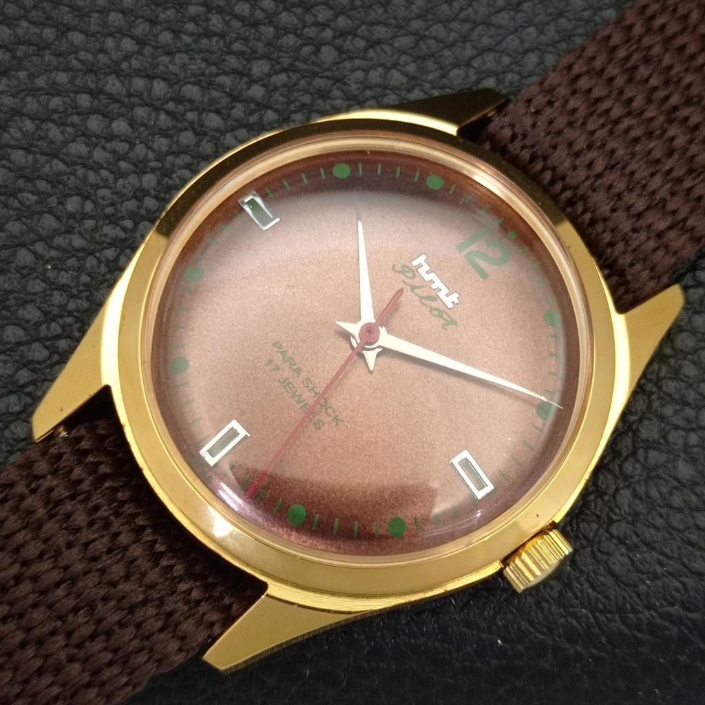 HMT PILOT HAND-WINDING VINTAGE INDIAN MENS BROWN COLOR DIAL WATCH A702077-5 R208-a702077