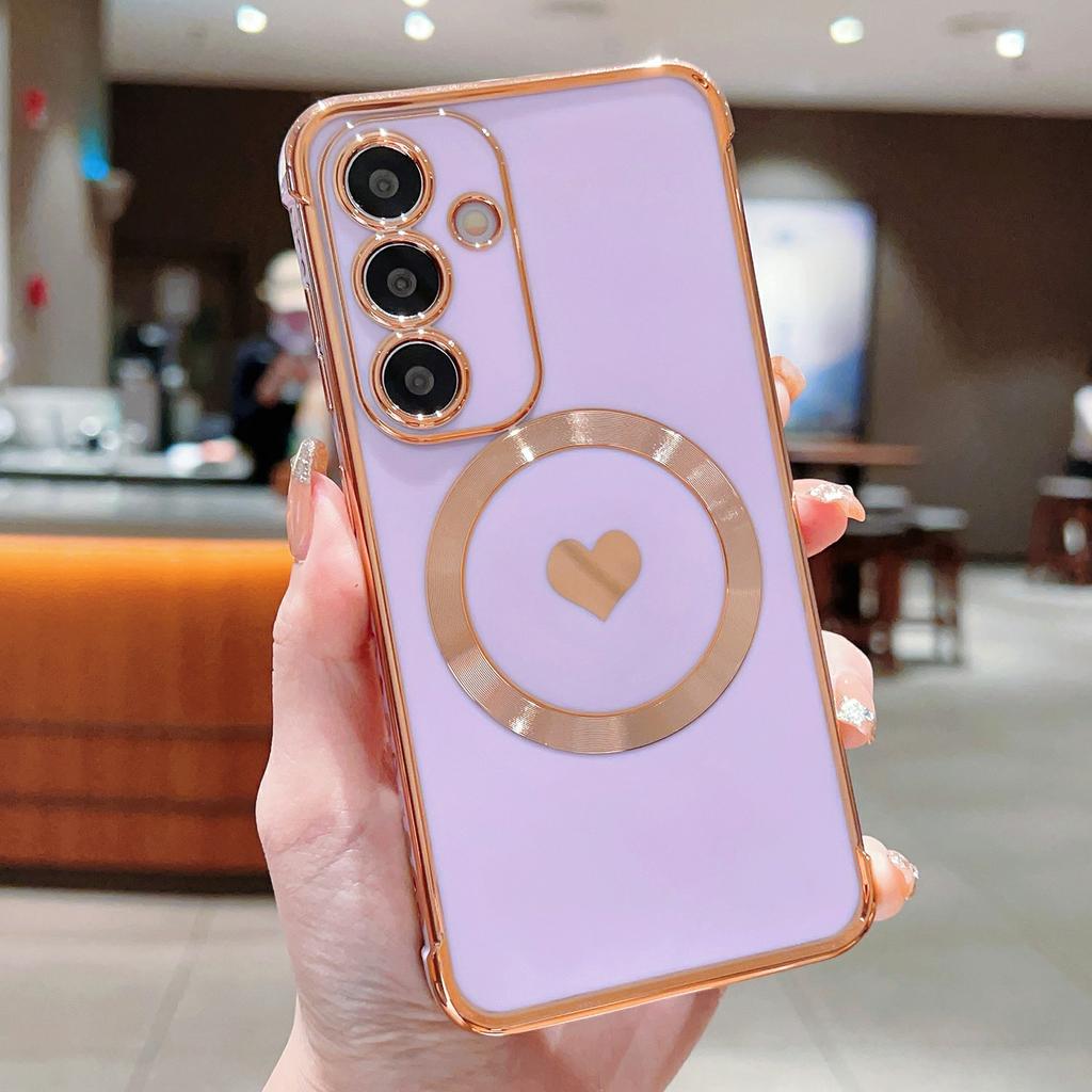 For Samsung Galaxy S26+ Magnetic Case Electroplating Soft TPU Cover with Cute Love Heart