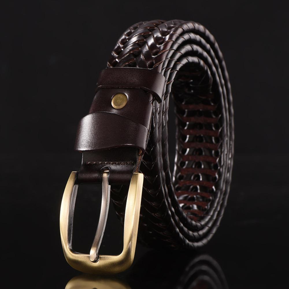 Waistband Weave Belt Men 3.5cm Width Braided Waist Belt Luxury Woven Leather Belts  Male