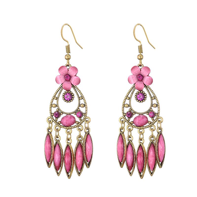 Bohemian Jewelry Earrings For Women Acrylic Flower Tassel Crystal Wedding Earings Ethnic Geometric Earrings Pendientes Mujer