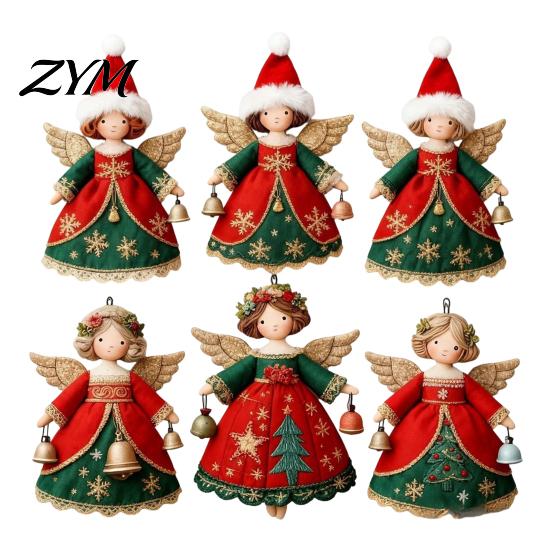 Traditional Christmas Tree Ornaments 6Pcs Vintage Angel Wooden Ornaments, Hanging Decor Set with Jute String, Rustic Pendant for Home Party