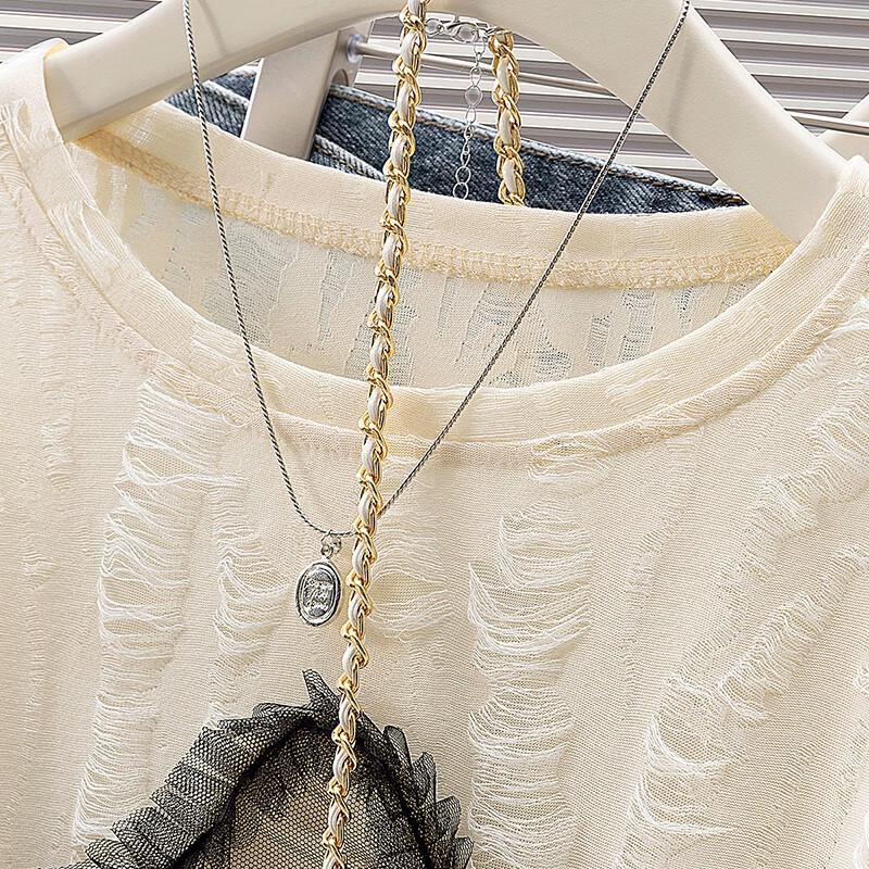 Women's Round Neck Drawstring Cropped T-Shirt