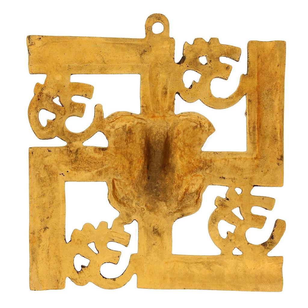 Lord Ganesha On Om Swastik Metal Golden Wall Hanging