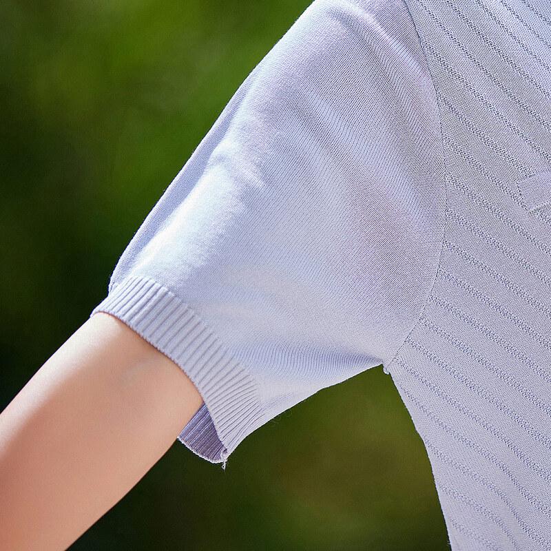 Pasite Women's Faux Two-Piece Knit Short Sleeve T-Shirt